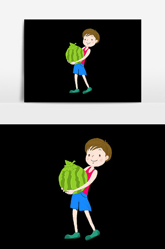 卡通手绘抱着西瓜的男孩图片