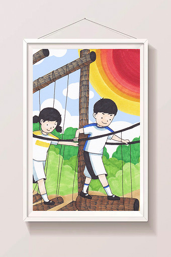 手绘暑期夏列营插画图片下载