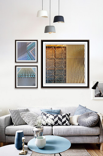 抽象炫彩几何建筑客厅现代装饰画图片