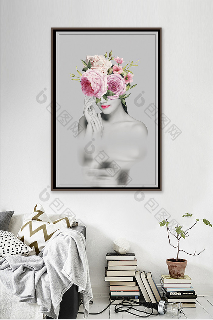 抽象人物女性植物花卉客厅现代创意装饰画