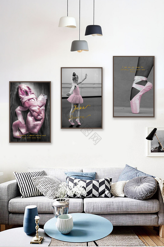 北欧风粉色少女系芭蕾舞装饰画图片
