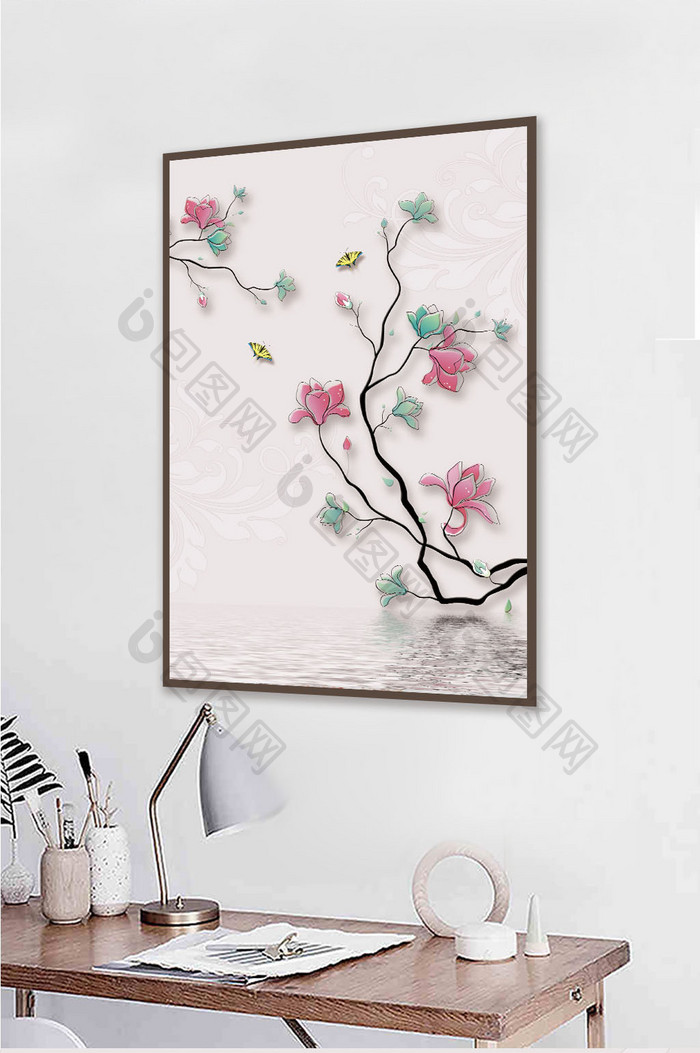 中式玉兰花花枝时尚客厅装饰画
