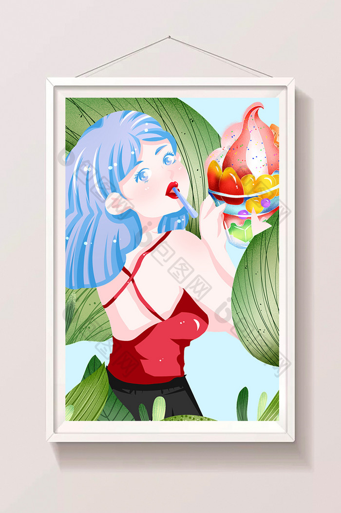 卡通清新冰激凌甜点促销小暑夏至海报插画