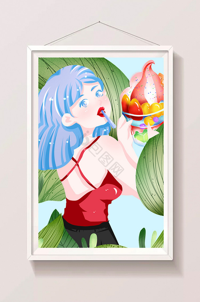 冰激凌甜点促销小暑夏至插画图片