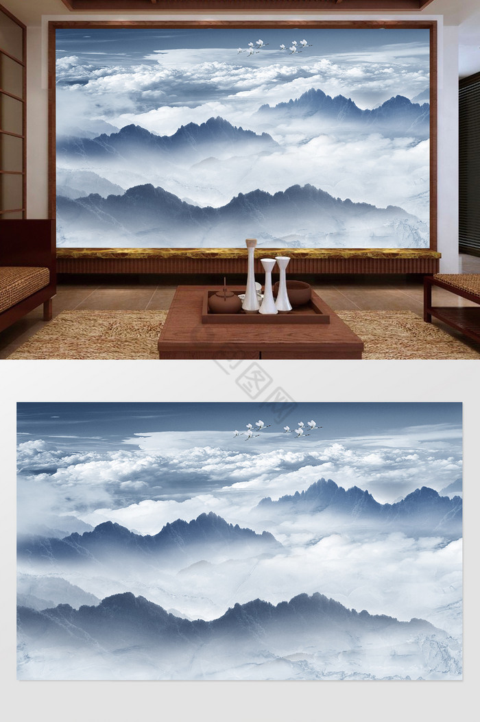 新中式创意山水石纹背景墙印象图片