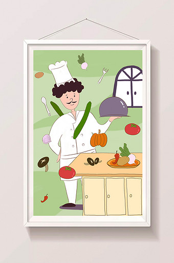 卡通厨师美食插画图片