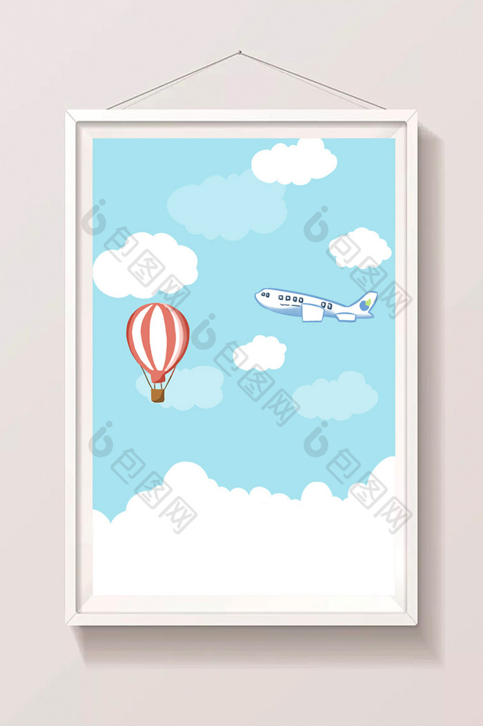 飞机热气球场景插画