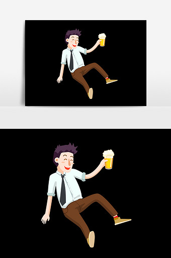 手绘卡通喝啤酒男人图片