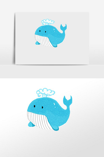 蓝色可爱卡通鲸鱼手绘元素插画图片