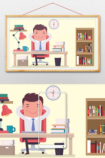 创意小清新经理办公室午休商务场景插画图片