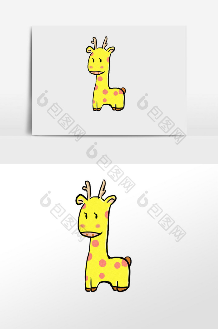 黄色卡通可爱长颈鹿手绘元素插画
