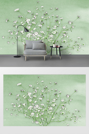 一颗开花的树花卉树枝北欧3d电视背景墙图片