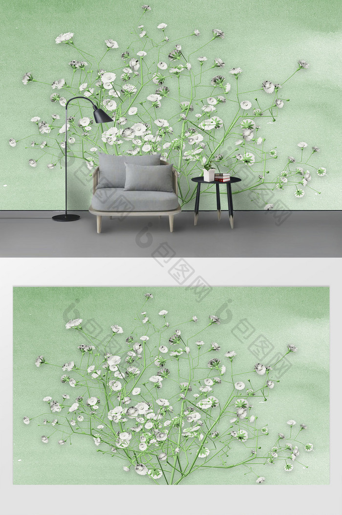 一颗开花的树花卉树枝北欧3d电视背景墙