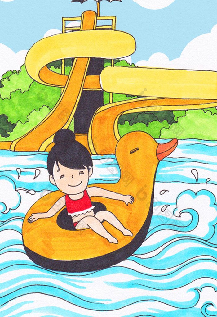 快乐暑期水上游戏插画