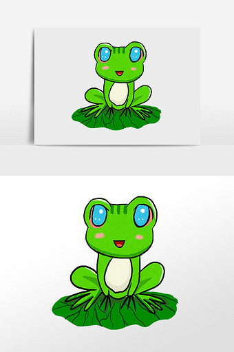 绿色卡通可爱青蛙手绘元素插画图片