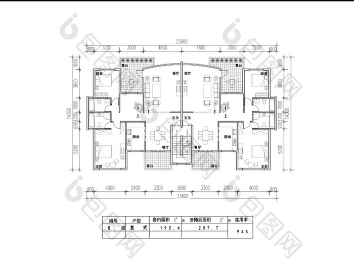 一梯两户复式207米CAD图纸