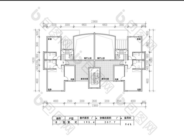 一梯两户207米复式CAD图纸