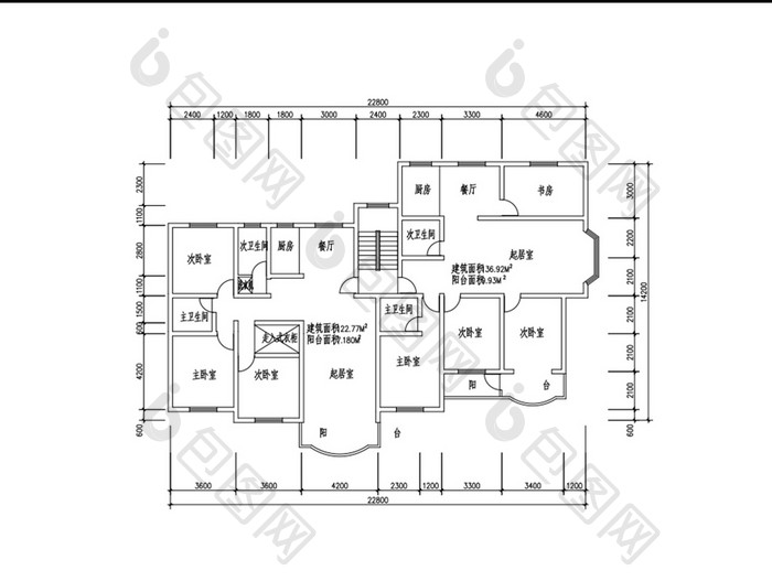 一梯两户三室两厅140平米CAD图纸