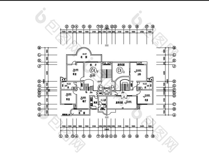 一梯两户两室一厅CAD户型图纸