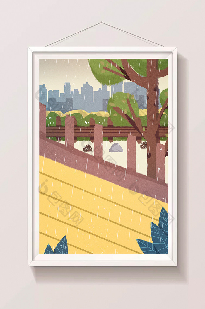 城市下雨插画图片