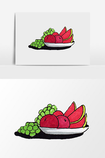 夏天手绘水彩水果果盘图片