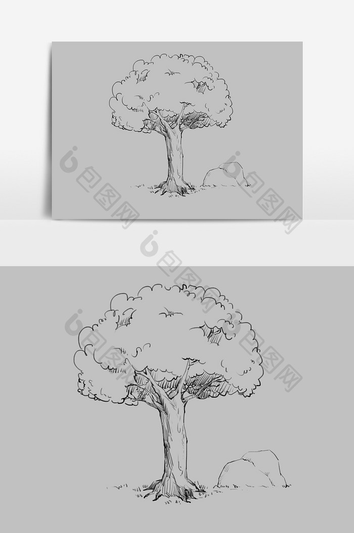 黑白手绘大树元素