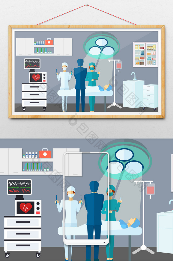 手术台急救手术医生护士景插画