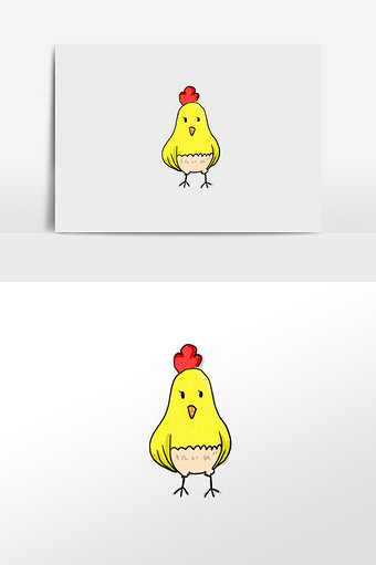 黄色卡通小鸡手绘元素插画图片