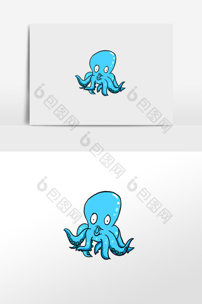 蓝色卡通章鱼手绘元素插画
