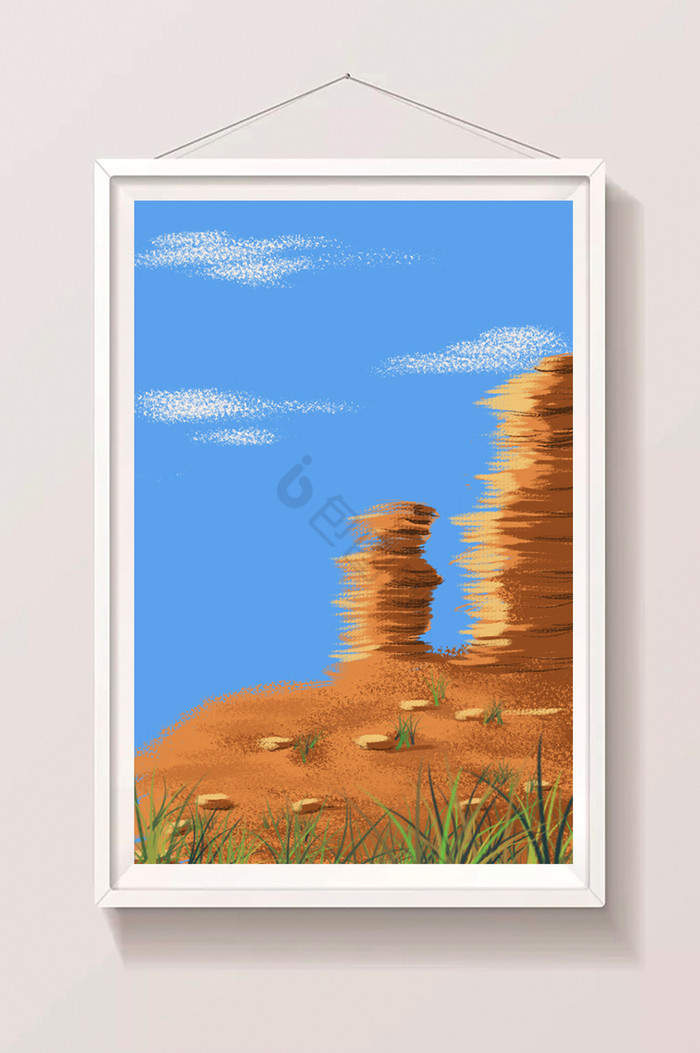 沙漠石头山插画图片