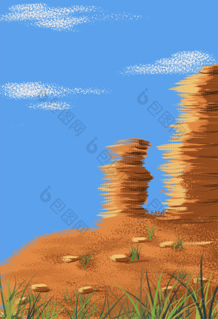 沙漠石头山背景插画