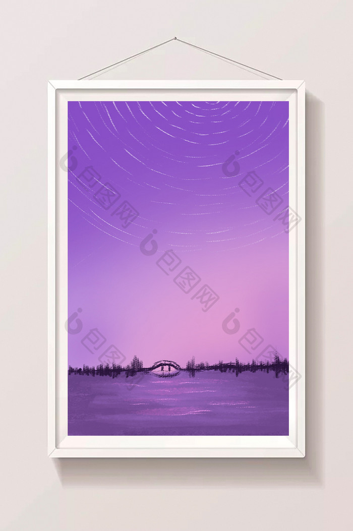 紫色唯美夜空背景插画