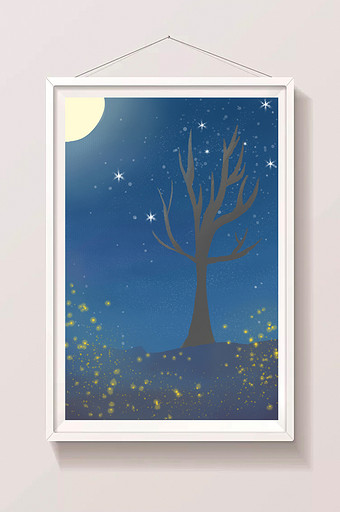 深蓝夜晚的萤火之树图片