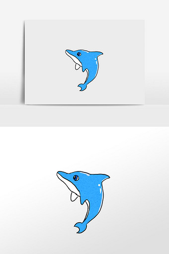 蓝色卡通海豚手绘元素插画图片