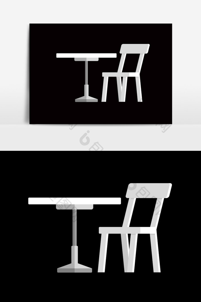 白色卡通扁平桌子椅子