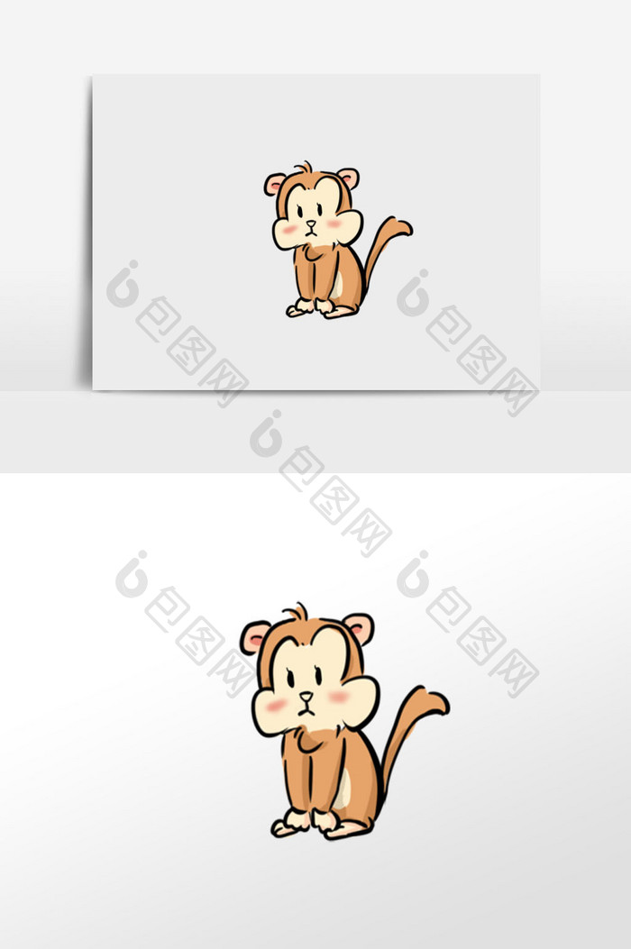 棕色卡通猴子手绘元素插画