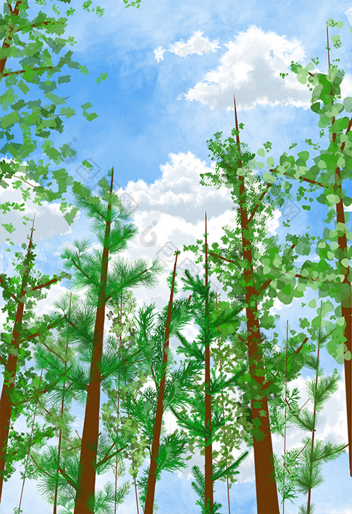 森林蓝天风景插画背景