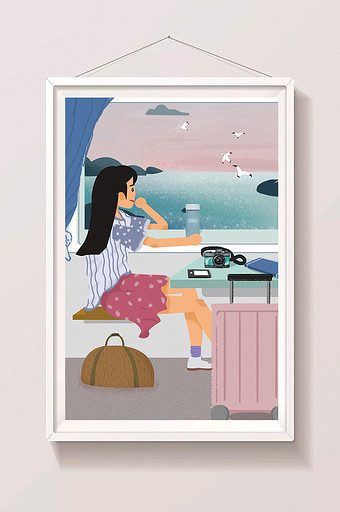 唯美暑假生活旅游系列插画设计图片
