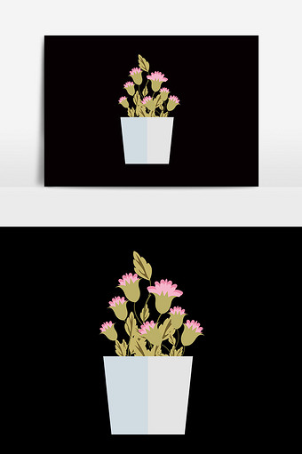 矢量扁平花盆花卉图案图片