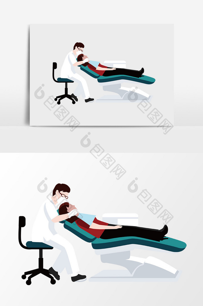 手绘矢量牙医看病