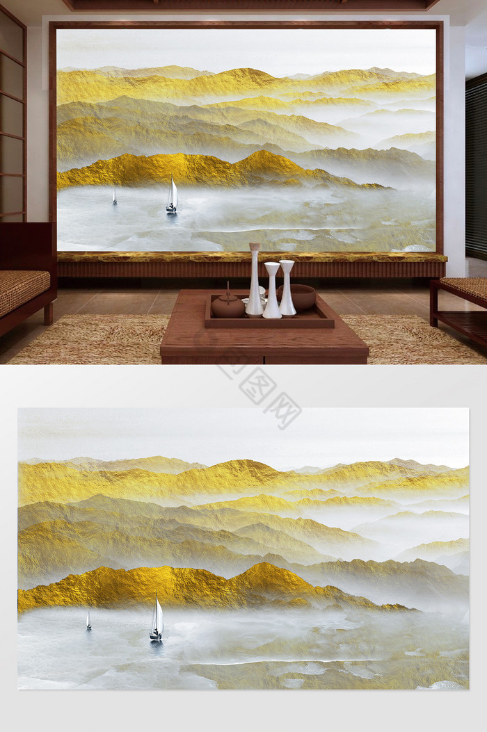 新中式山水创意背景墙流云图片