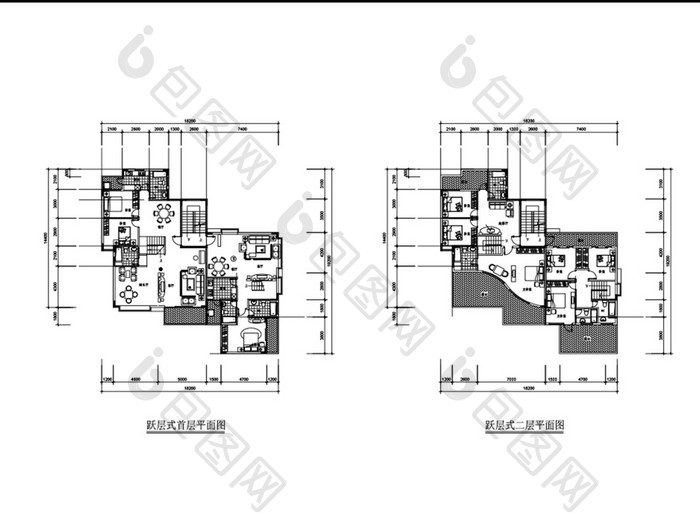 跃层两层CAD平面图纸