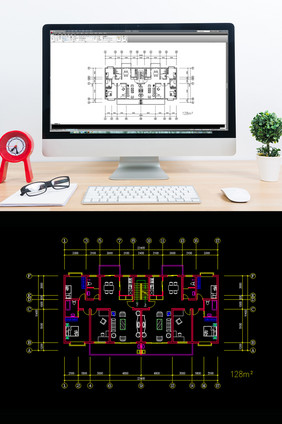 一梯两户128平米三室两厅CAD图纸