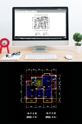 一梯两户一室一厅58平米CAD户型图