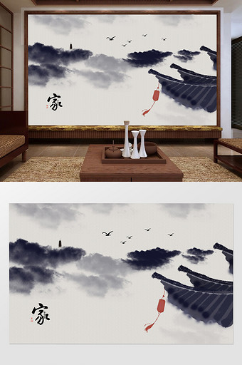 中式水墨家和万事兴古风电视背景墙定制图片