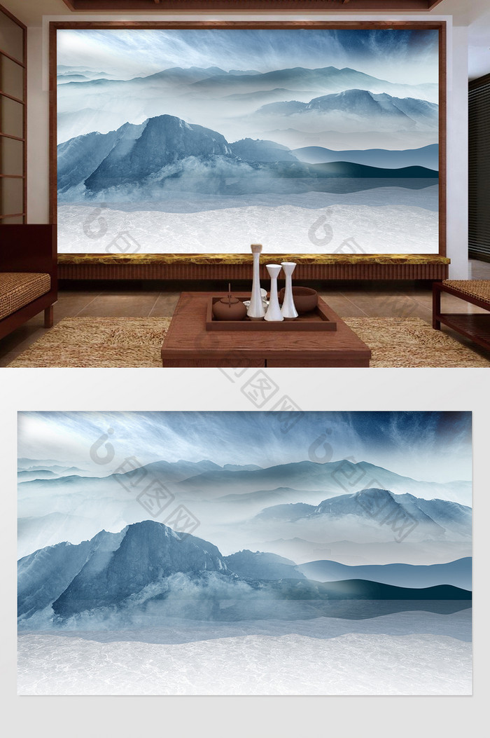 新中式抽象写意山水风情画