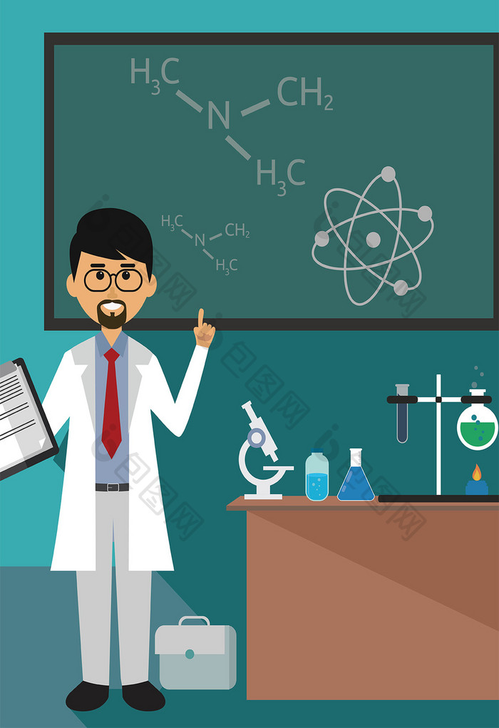 化学教授课堂讲解化学知识插画