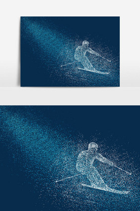 蓝色滑雪运动员粒子元素