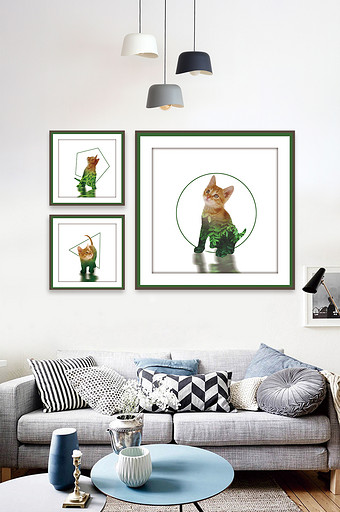 抽象动物剪影猫咪客厅现代创意装饰画图片
