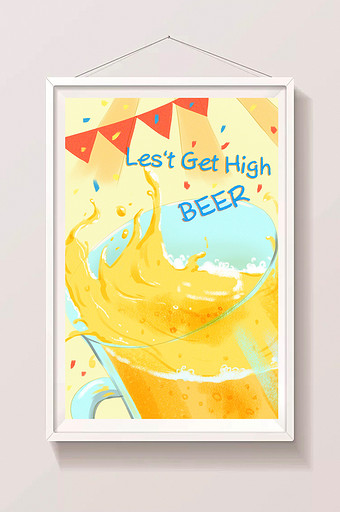 啤酒节啤酒啤酒杯彩带庆祝英语标题手绘插画图片